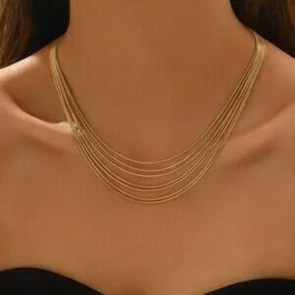 Gold Plated Stainless Steel 1pc Multi-Layer Snake Chain Necklace - Picture 2 of 3